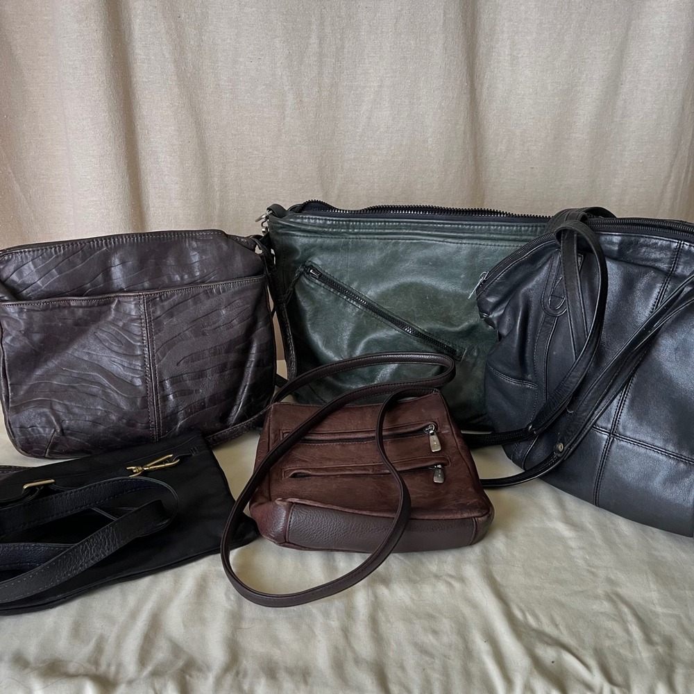 Vintage leather bag lot 5pc crossbody shoulder bags brown black green